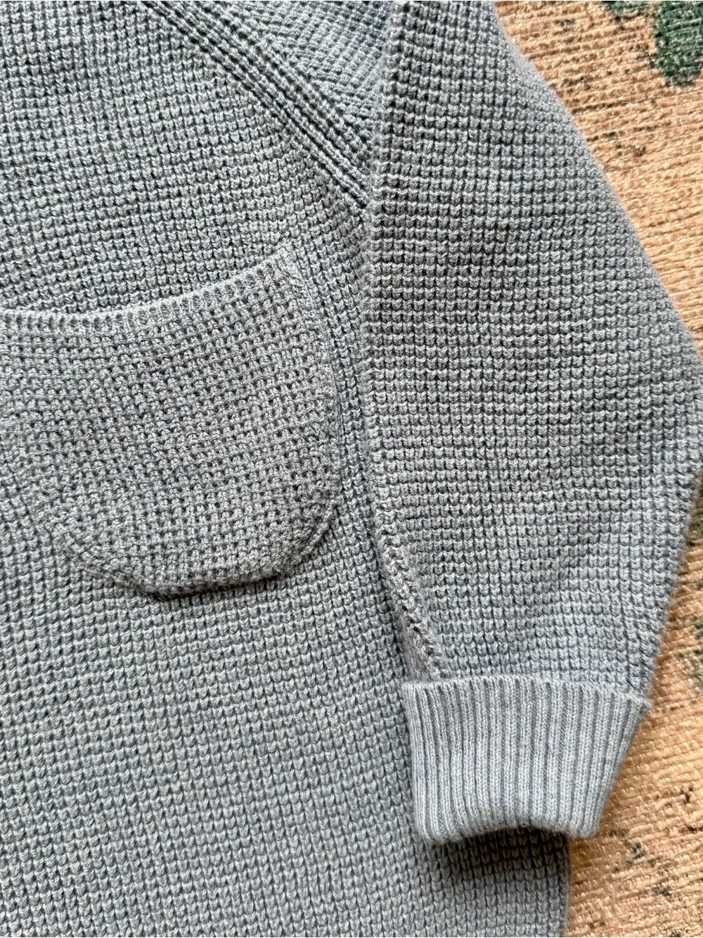 Zara Kids Waffle Knit Chunky Pocket Crewneck Sweater in Light Blue - 2-3 Years